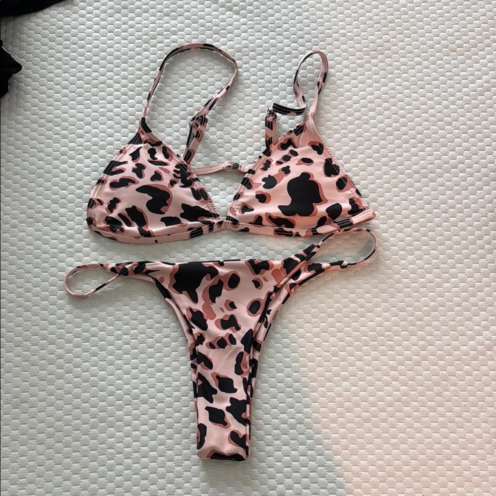 Pink and Black Animal Print Bikini